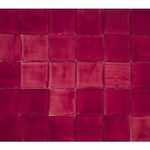 Rode single - gekleurde tegel Talavera uit Mexico - 90 stuks - 10,5 x 10,5 cm - Rosa Mexicano