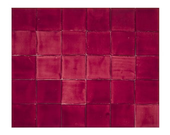 Red single - coloured tile Talavera from Mexico - Rosa Mexicano by Cerames - Mexican ceramic wall tiles 4x4 inches - decorative red tile