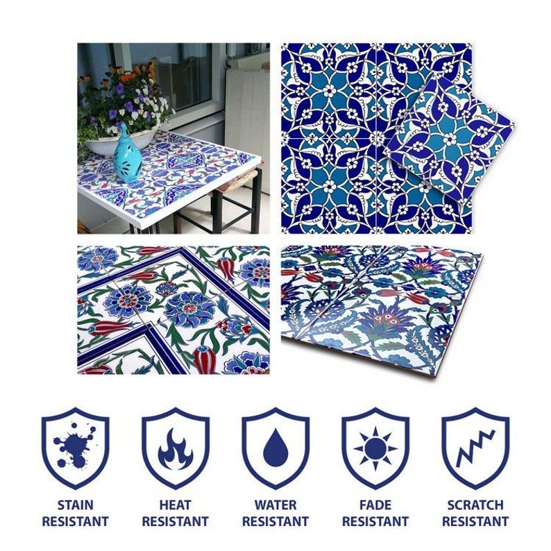 Iznik tiles Turkish tiles oriental decorative tiles, 12 patterned tiles 20 cm x 20 cm 0,48m2 Mehtap image 10