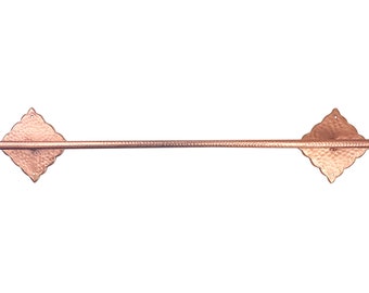 May include: A copper towel bar with a hammered finish and decorative end caps. The bar is approximately 24 inches long.