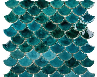 Decorative ceramic Mermaid Tiles in The Shape of a Fish Scale - Stormy Sea by Cerames - mosaic wall tiles for The Bathroom and Kitchen