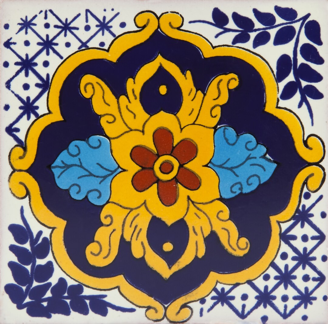 Mexican Ceramic Tiles Talavera One Pattern 30 Pieces 10,5 Cm X 10,5 Cm