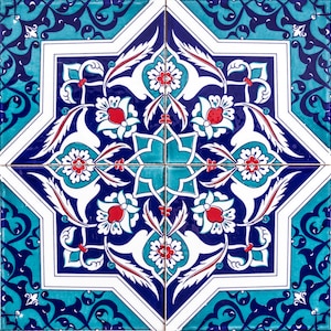 Iznik tiles Turkish tiles oriental decorative tiles, 12 patterned tiles 20 cm x 20 cm 0,48m2 Mehtap image 1