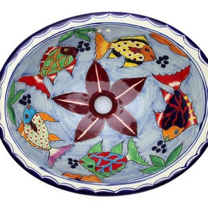 Delmar - Starfish Mexican hand painted  average oval talavera ceramic sink drop-in wash basin from Mexico