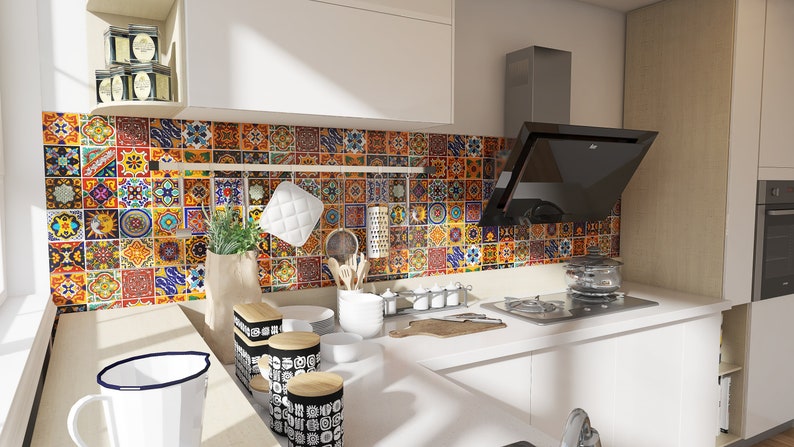 Girasol meksykański panel kafelkowy Talavera Ręcznie malowany patchworkowy zestaw 30 płytek 10.5 cm x 10.5 cm zdjęcie 9