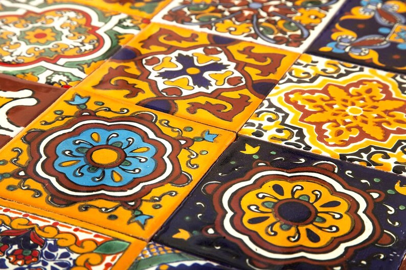 Girasol meksykański panel kafelkowy Talavera Ręcznie malowany patchworkowy zestaw 30 płytek 10.5 cm x 10.5 cm zdjęcie 4