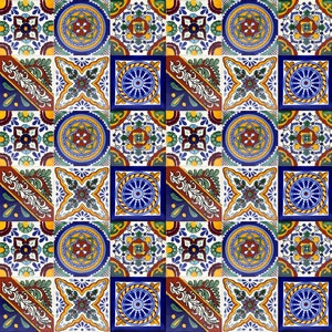 Mexican Talavera ceramic colourful tiles - Hand painted patchwork set of 30 tiles 10.5 x 10.5 cm - Ramon
