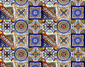 Bunte mexikanische Talavera-Keramikfliesen - Handbemaltes Patchwork-Set mit 30 Fliesen 10,5 x 10,5 cm - Ramon