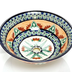 Countertop talavera sink, ceramic handpainted colorful washbasin from Mexico vessel counter top sink 40,5 cm x 15 cm - Carmita