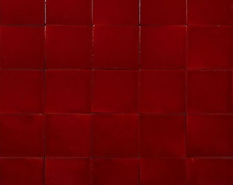 Talavera red single colour tiles from Mexico - 10, 30, 90 pieces - Roja Cereza red by Cerames - ceramic wall tiles 10x10 cm for backsplash