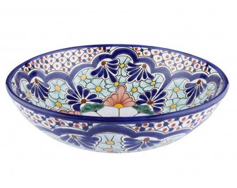 Danica - Mexican sink - round talavera sink, ceramic handpainted colorful washbasin from Mexico vessel sink