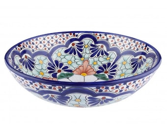 Danica - Mexican sink - round talavera sink, ceramic handpainted colorful washbasin from Mexico vessel sink