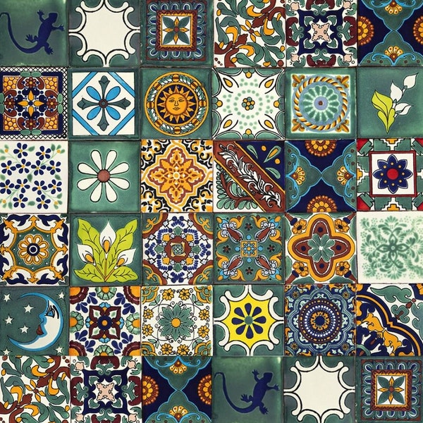 Mexican tiles a set of multi-colored wall decors 30 pieces 10.5 cm x 10.5 cm - Verde