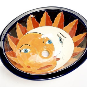 Mexican colorful hand painted oval talavera ceramic sink - 44,5 cm x 36cm - Juanita