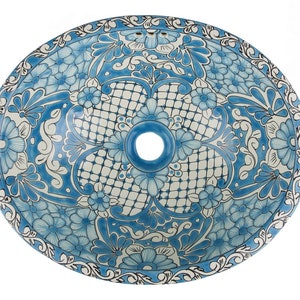 Mexican handpainted oval talavera ceramic sink, wash basin from Mexico 44,5 cm x 36 cm - Lorena