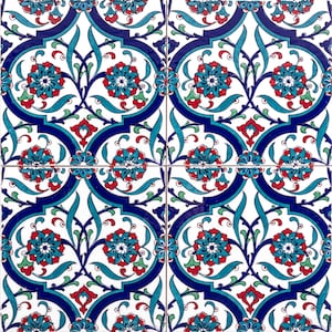 Iznik turkish tiles, ceramic oriental wall tile, 12 patterned tiles 20cm x 20 cm - 0,48m2 - Toygar