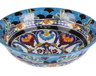 Mexican talavera sink, ceramic countertop handpainted colorful washbasin from Mexico, vessel sink Dimensions: 40,5 cm x 15 cm - La Reina