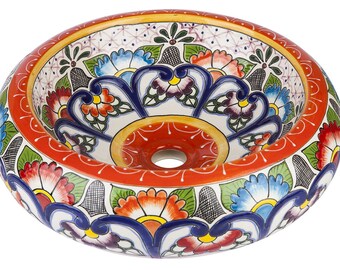 Talavera ceramic sink, handpainted colorful washbasin, Countertop sink from Mexico - Victorina - 40 cm x 13,5 cm