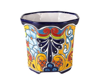 Mexican medium flower pot hand painted from mexico height 23 cm and diameter 25 cm