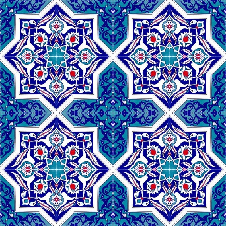 Iznik tiles Turkish tiles oriental decorative tiles, 12 patterned tiles 20 cm x 20 cm 0,48m2 Mehtap image 5