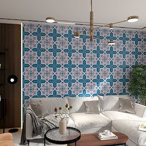 Iznik tiles Turkish tiles oriental decorative tiles, 12 patterned tiles 20 cm x 20 cm 0,48m2 Mehtap image 8