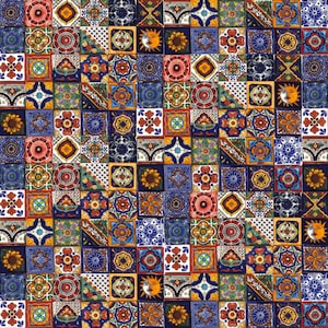 Mexican talavera tiles patchowrk Hand painted set of 120 tiles 5x5 cm - Salazar