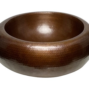 Aufsatzwaschbecken aus Kupfer – Alhambra von Cerames rundes Kupferbecken 34 cm | Mexikanisches Aufsatzwaschbecken, handgeschmiedetes Kupfer