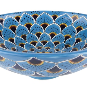 Round talavera sink, ceramic handpainted colorful counter top washbasin from Mexico vessel 44 cm x 13,5 cm -Casandra