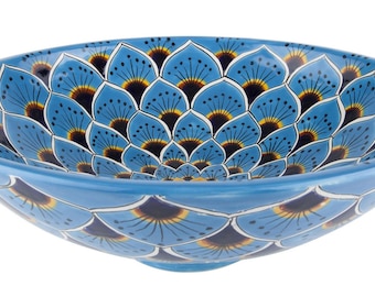 Round talavera sink, ceramic handpainted colorful counter top washbasin from Mexico vessel 44 cm x 13,5 cm -Casandra