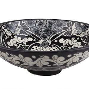 Mexican black and white sink, hand painted talavera countertop washbasin from Mexico 44 cm x 13,5 cm - Serena