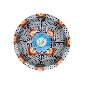 Floresa - Mexican sink hand painted, talavera from Mexico, drop in washbasin
