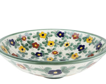 Round talavera sink, ceramic handpainted colorful washbasin from Mexico vessel sink 44 cm x 13,5cm - Consuela
