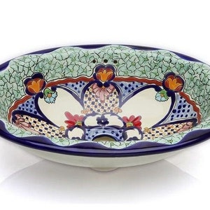 Ceramic sink, handpainted colorful drop in washbasin - Juanetta -  41 cm x 30 cm