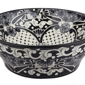 Black countertop talavera sink, tall ceramic handpainted colorful counter top washbasin from Mexico 40,5 cm x 15 cm - Serena
