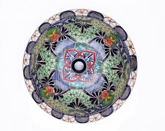 Delicja - meksykańska okrągła ładna ceramiczna umywalka talavera 43 cm x 13 cm