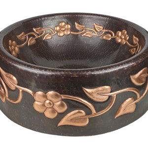 Countertop copper washbasin from Mexico 43 x 18 cm - Plantas Flores
