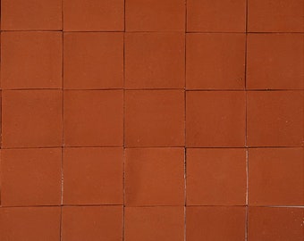 May include: A close-up of a wall made of 36 small, square, terracotta tiles.