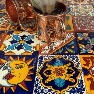 Girasol meksykański panel kafelkowy Talavera Ręcznie malowany patchworkowy zestaw 30 płytek 10.5 cm x 10.5 cm zdjęcie 6
