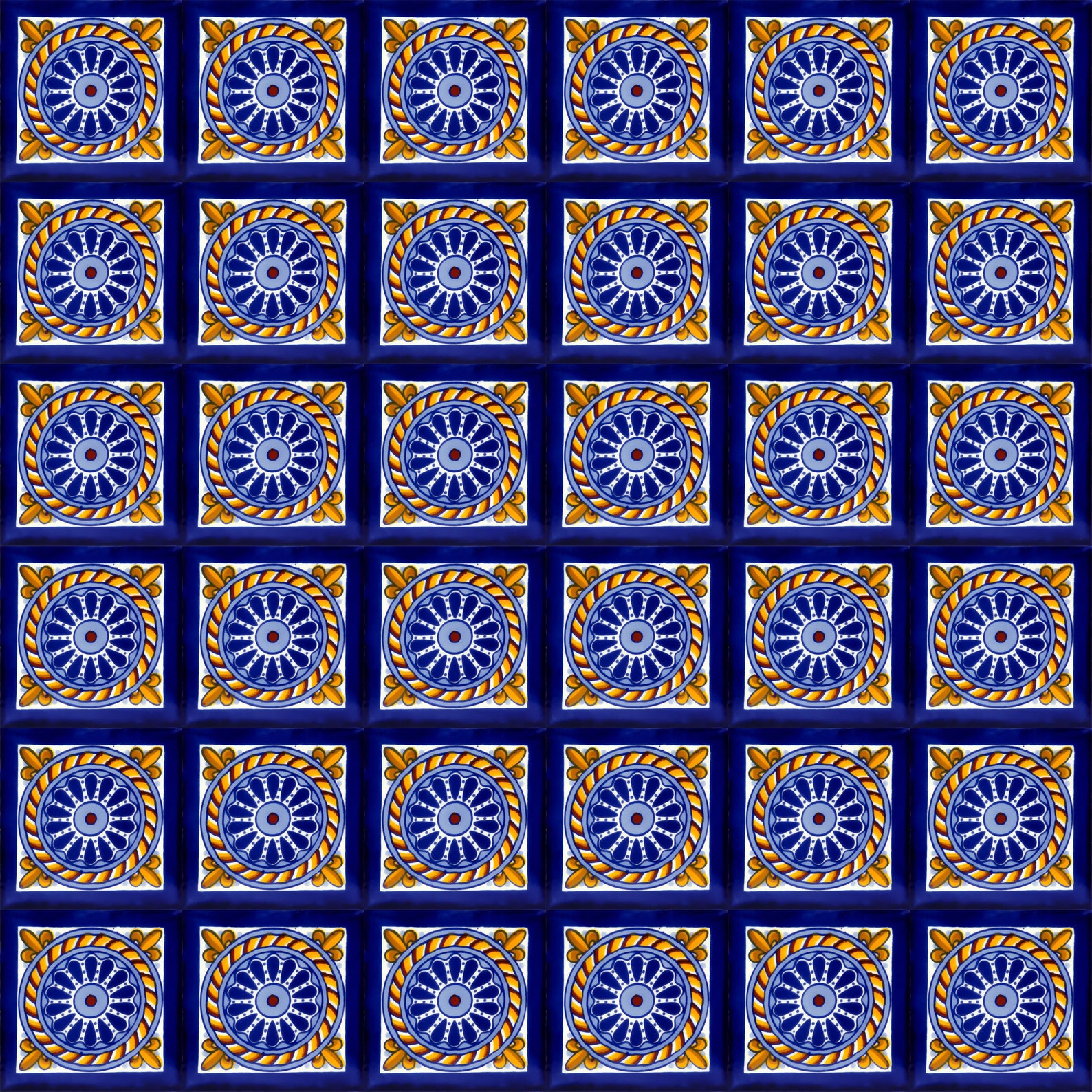 Mexican Tiles Evita Yellow and Blue Round Pattern Set of 30 Etsy