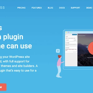 K&ouml;nnte beinhalten: Ein blauer Website-Bildschirm mit dem Text "TranslatePress" und "WordPress translation plugin that anyone can use". Der Bildschirm zeigt eine Website mit dem Text "Smarter, hands-on alternative to big agencies".