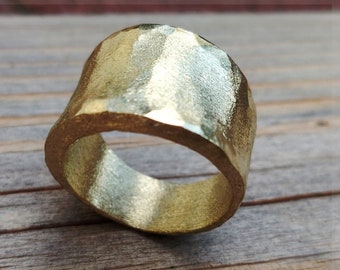 Big Gold Ring, Gold Statement Ring, Chunky Ring, Wide Band, Unique Gold Jewelry, Hammered Ring, Ring for Women, Texture Ring, Cigar Ring