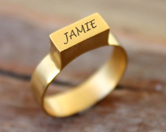 Name Ring, Personalized Ring, Bar Ring, Custom Ring for Women, Personalized Jewelry, Gold Signet Ring, Engraved Ring, Unique 14K Gold Ring