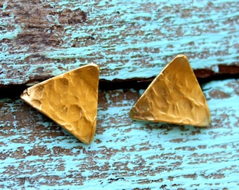 Triangle Studs, Geometric Studs, Unique Gold Jewelry, Gold Stud Earrings, Minimalist Stud Earrings, Everyday Post Earrings, Hammered Studs