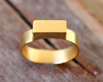 Signet Ring for Women, Bar Ring, Gold Signet Ring, Unique Gold Jewelry, 14K Gold Ring, Unique Gold Ring, Geometric Gold Ring, Everyday Ring