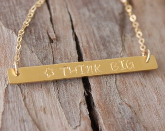 Bar Pendant Necklace, Necklace for Girls, Gold Bar Necklace, Motivation Jewelry, Birthday Gift Necklace, Mantra Necklace, Think Big Pendant