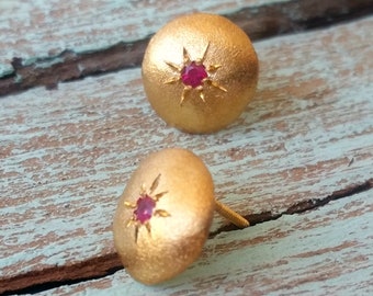 14k Gold Earrings for Women, Gold Ruby Earrings, Gold Stud Earrings, Unique Gold Jewelry, Gold Post Earrings, Ruby Studs, Red Gold Earrings