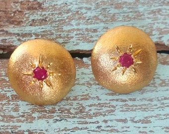 Gold Ruby Earrings, 14k Gold Stud Earrings, Round Gold Earrings, Unique Gold Jewelry, Gold Gemstone Studs, Gold Post Earrings for Women