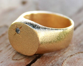 Gold Signet Ring, Pinky Ring, Siegel Ring, Chunky Ring, Unikat Gold Schmuck, Signet Ring Damen, Unikat Signet Ring, Vergoldeter Siegelring