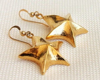 Star Earrings, Gold Plated Earrings, Drop Earrings, Dangle Earring, Gift for Wife, Minimalist Earring, Gold Earrings, Unique jewelry for Her