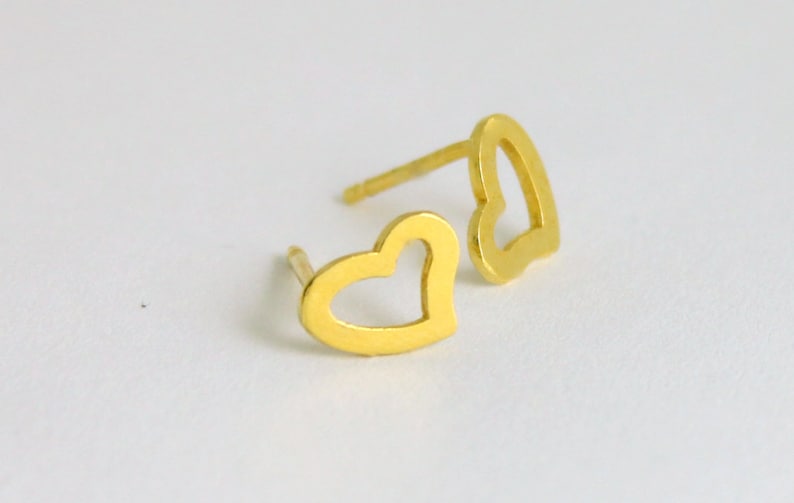 14k Gold Plated or 925 Sterling Silver Small and Cute Hollow Heart Stud Earrings for Everyday Daily Open Heart Studs for Women and Girls